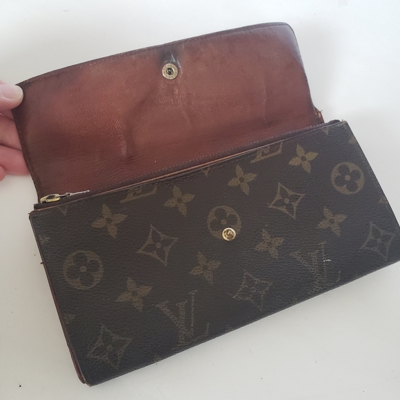 LOUIS VUITTON LV Vintage Sarah Envelope Wallet Leather Large Clutch Brown - Picture 3 of 13